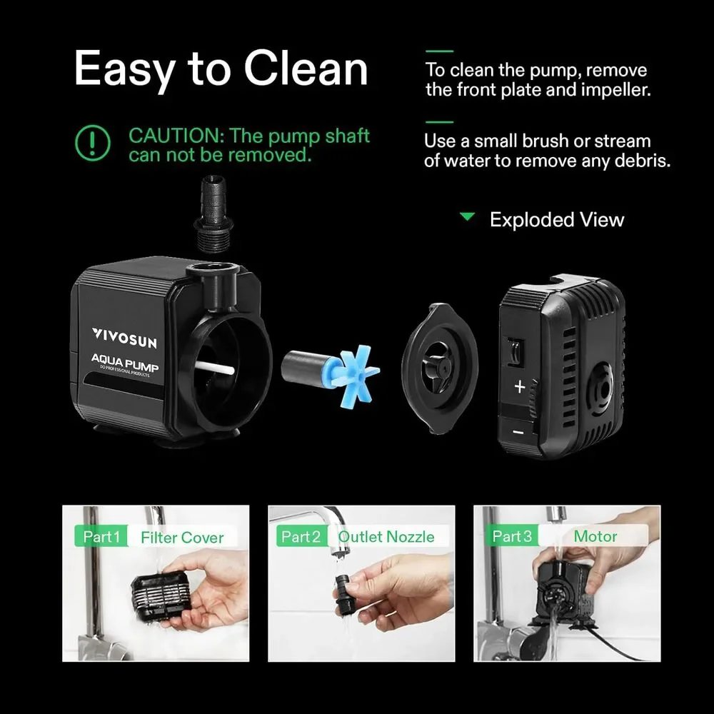 Vivosun 130GPH Submersible Pump 500L/H 6W Water Pump Fish Tanks Fountains Ponds